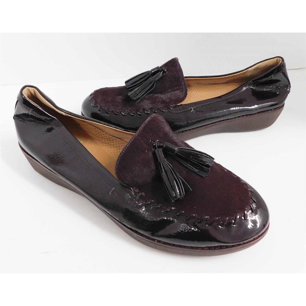 Flit flop Paige Cordovan Calf Hair Patent Leather Tassel Loafers sz 10 M
